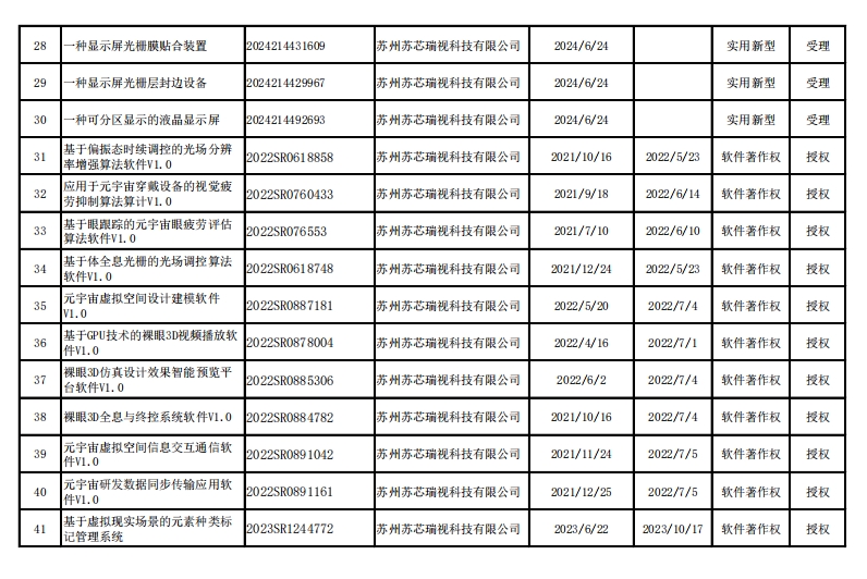 专利、软件著作权明细表